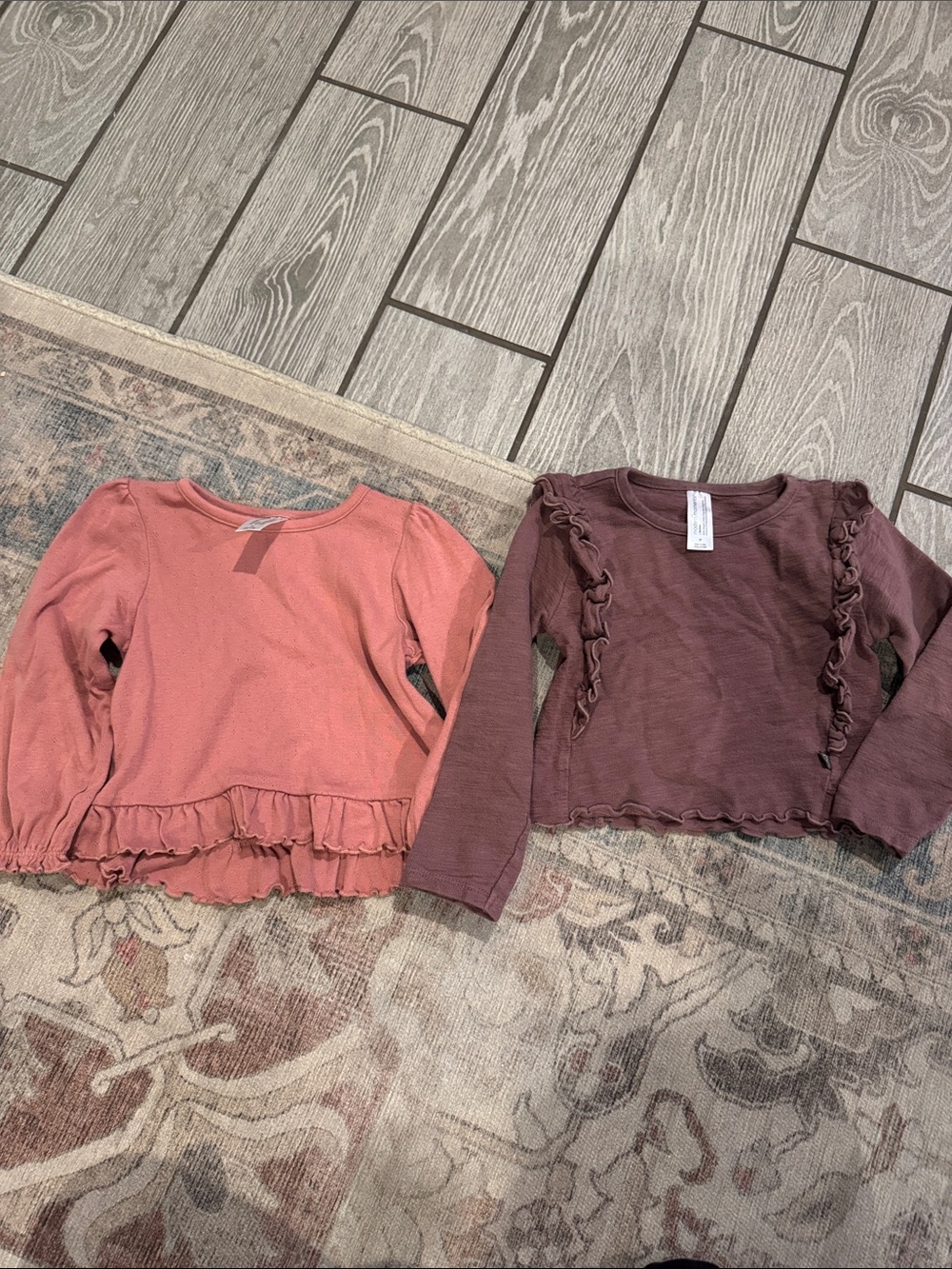 100% Organic Cotton Girls' Long-Sleeve Ruffle Tops - Mauve & Dusty Rose 3T